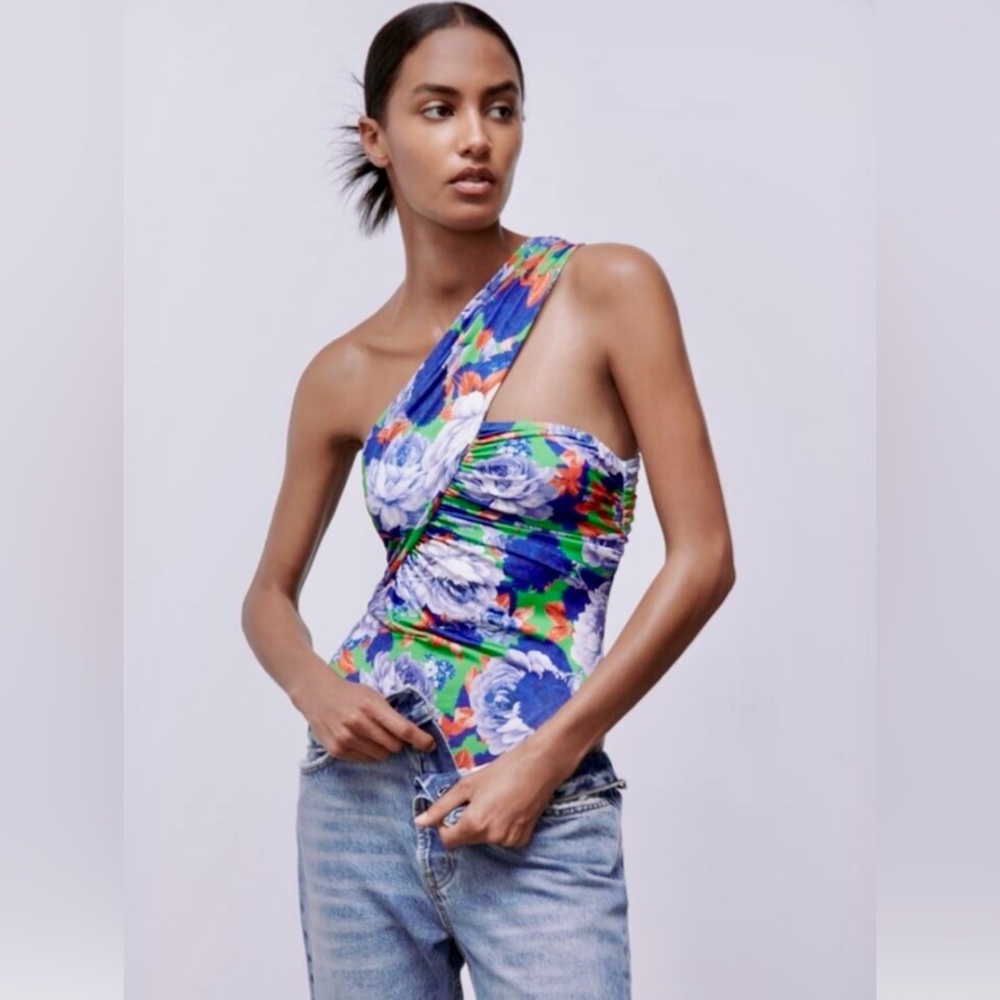 Zara floral asymmetrical bodysuit size small
